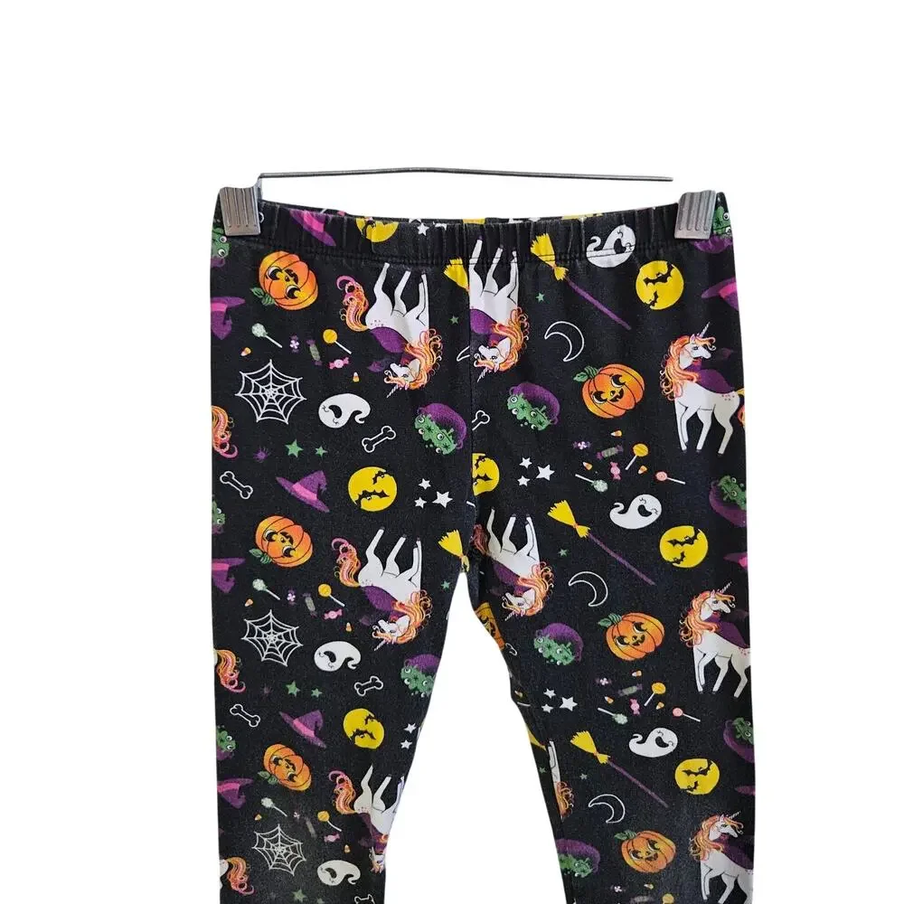 Children's Place Girls Size M Leggings Black Halloween Unicorn Print Whimsical